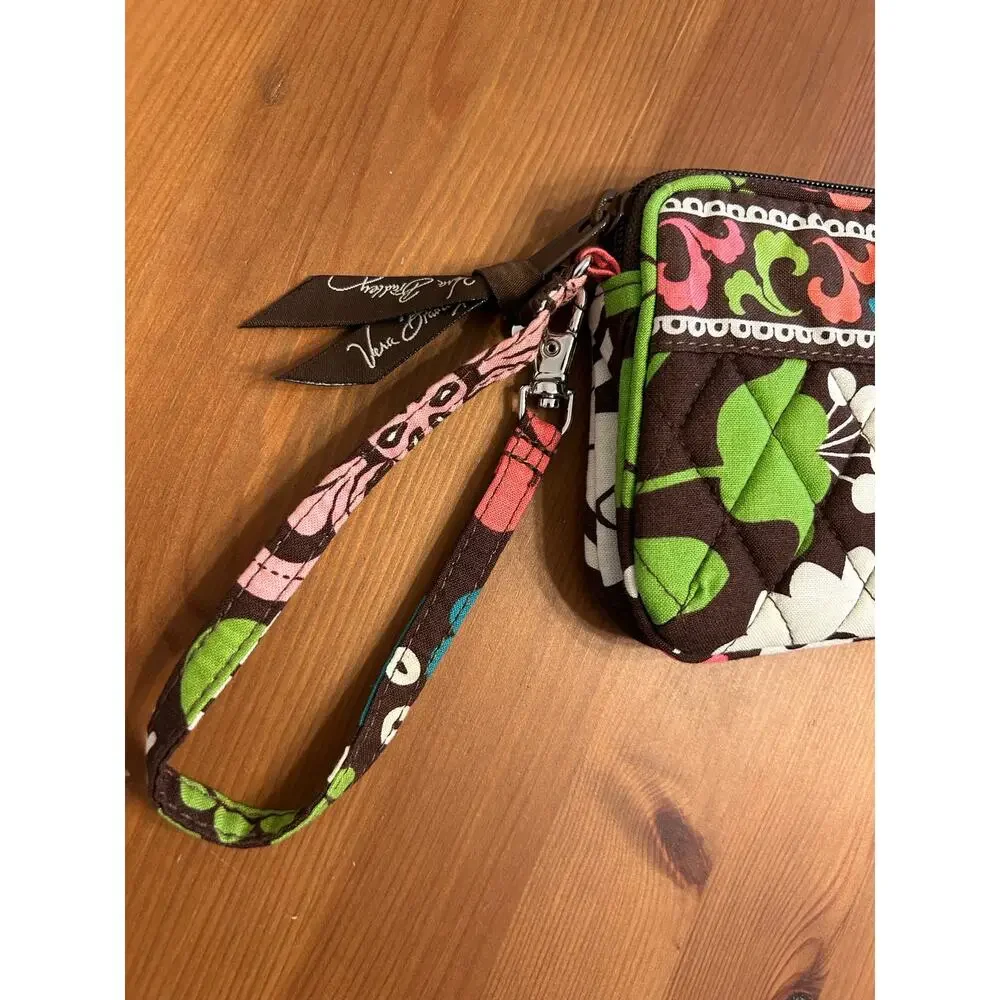 Vera Bradley Quilted Small Wallet Wristlet Bag Lola Zip Around Brown Green Pink